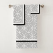 Cirkels bloemblaadjes diamanten zwart grijs wit bad handdoek (Insitu)