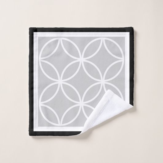 Cirkels bloemblaadjes diamanten zwart grijs wit bad handdoek (Wasdoekje)