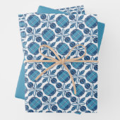 Cirkels & bloempatroon – Korenbloem Blauw Inpakpapier Vel (In situ)