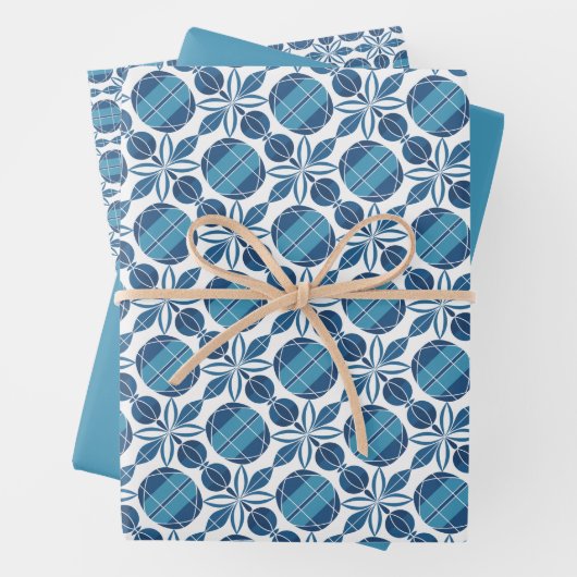 Cirkels & bloempatroon – Korenbloem Blauw Inpakpapier Vel (In situ)