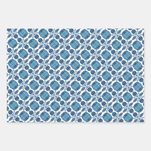 Cirkels & bloempatroon – Korenbloem Blauw Inpakpapier Vel (Voorkant)