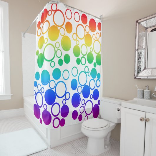 Cirkels, Bubbels, Regenboogkleuren Douchegordijn (In situ)