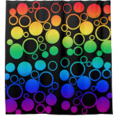 Cirkels, Bubbels, Regenboogkleuren, zwarte achterg Douchegordijn (Voorkant)