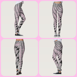 Cirkels en Diamanten Patroon Grijs Roze Leggings