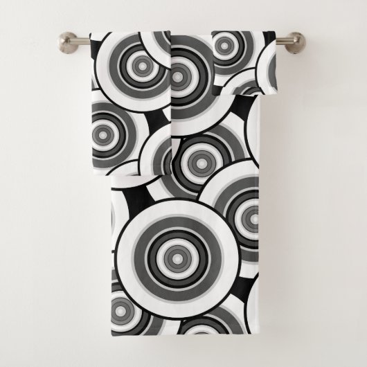 Cirkels en ringen geometrisch zwart-wit patroon bad handdoek (Insitu)