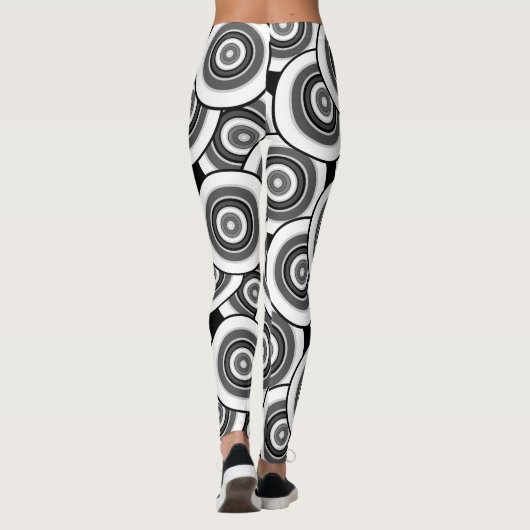 Cirkels en ringen geometrisch zwart-wit patroon leggings (Achterkant)