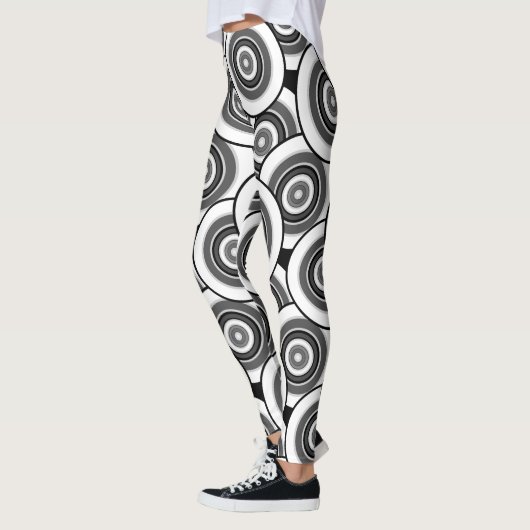 Cirkels en ringen geometrisch zwart-wit patroon leggings (Links)
