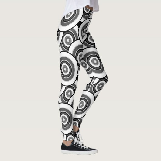 Cirkels en ringen geometrisch zwart-wit patroon leggings (Rechts)