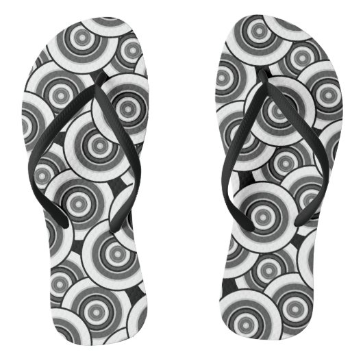 Cirkels en ringen geometrisch zwart-wit patroon teenslippers (Voetbed)