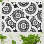 Cirkels en ringen geometrisch zwart-wit patroon theedoek (Gevouwen)