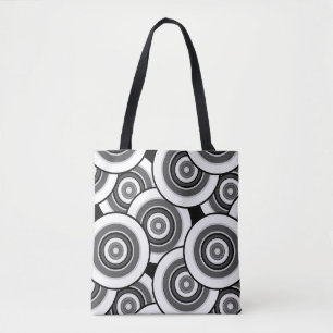 Cirkels en ringen geometrisch zwart-wit patroon tote bag