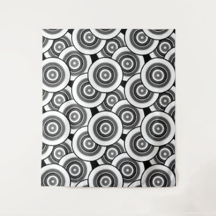 Cirkels en ringen geometrisch zwart-wit patroon wandkleed