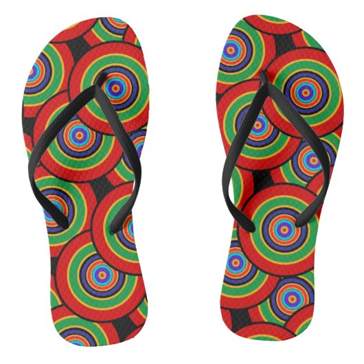 Cirkels en ringen retro teenslippers (Voetbed)