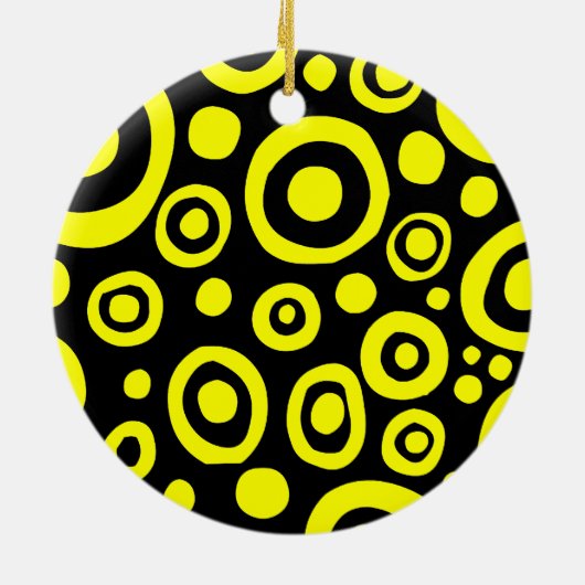 Cirkels en spots 01 - Geel Keramisch Ornament (Achterkant)