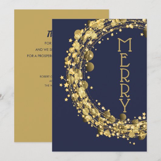 Cirkels en sterren op Navy Blue Feestdagenkaart (Voorkant / Achterkant)