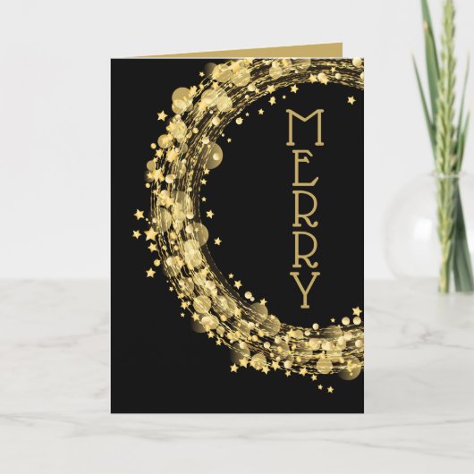 Cirkels en sterren op zwarte kerstfoto kaart (Voorkant)