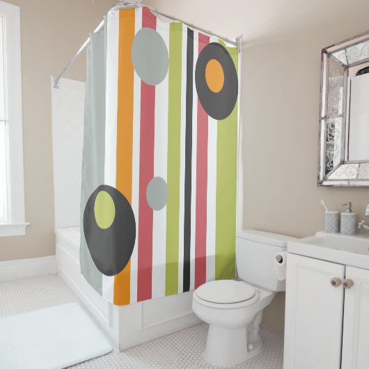 Cirkels en strepen gewaagd modern douchegordijn (In situ)