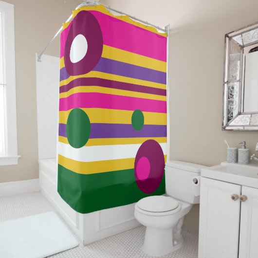 Cirkels en strepen gewaagd modern douchegordijn (In situ)