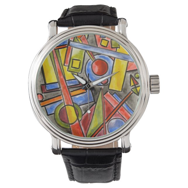 cirkels en vierkantjes moderne Bauhaus-geometrisch Horloge (Voorkant)
