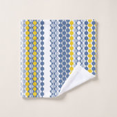 Cirkels, golven, lijnen, mosterdgeel, wit, blauw bad handdoek (Wasdoekje)