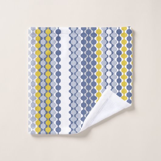 Cirkels, golven, lijnen, mosterdgeel, wit, blauw bad handdoek (Wasdoekje)