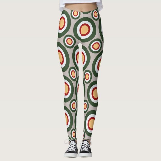 Cirkels Grijs Groen Minimaal Patroon Leggings (Voorkant)
