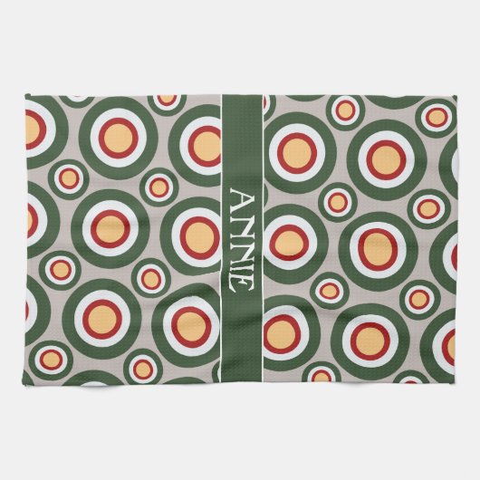 Cirkels Grijs Groen Minimaal Patroon Theedoek (Horizontaal)