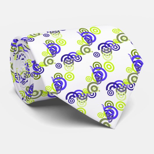 Cirkels, groen blauw op witte achtergrond stropdas (Opgerold)