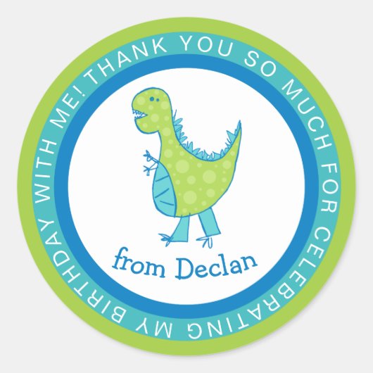 Cirkels Lijst | Dino | Naam Verjaardag Dank u Ronde Sticker (Voorkant)