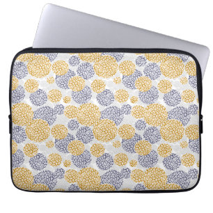 Cirkels met een gele en blauwe luipaardhuidsprint laptop sleeve