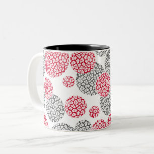 Cirkels met grijze en rode luipaard skinprint tweekleurige koffiemok