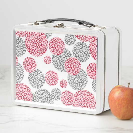 Cirkels met grijze en rode luipaardhuidsprint (In situ)