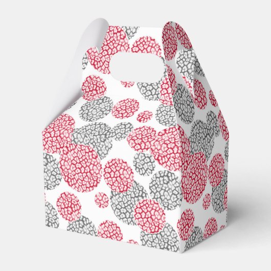 Cirkels met grijze en rode luipaardhuidsprint bedankdoosjes (Achterkant)