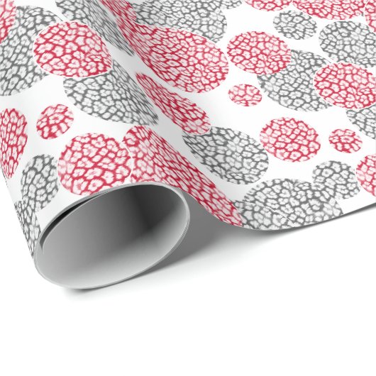 Cirkels met grijze en rode luipaardhuidsprint cadeaupapier (Rol Hoek)