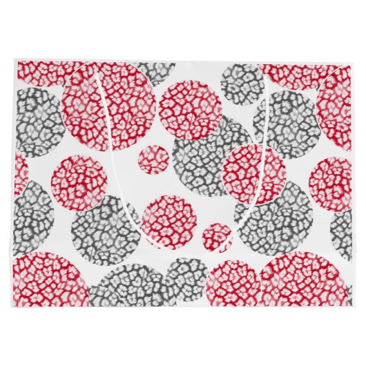 Cirkels met grijze en rode luipaardhuidsprint groot cadeauzakje (Achterkant)