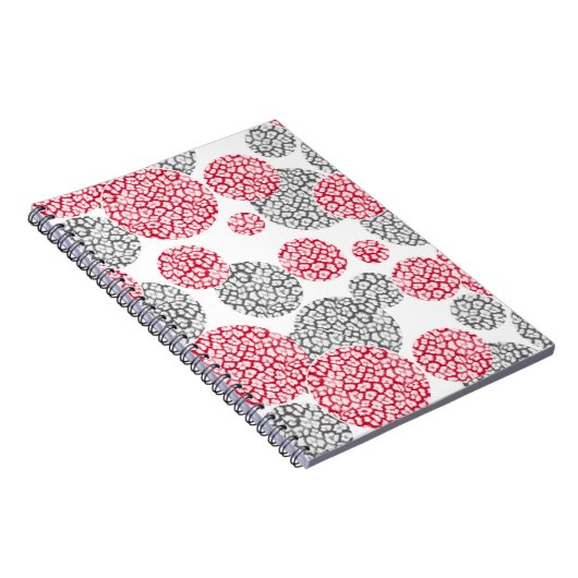 Cirkels met grijze en rode luipaardhuidsprint notitieboek (Rechterzijde)