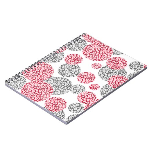 Cirkels met grijze en rode luipaardhuidsprint notitieboek (Linkerzijde)