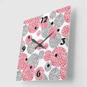 Cirkels met grijze en rode luipaardhuidsprint vierkante klok (Hoek)