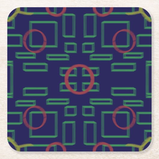 Cirkels op Blauw Groen Geometrisch Kartonnen Onderzetters (Voorkant)