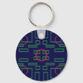 Cirkels op Blauw Groen Geometrisch Sleutelhanger (Achterkant)