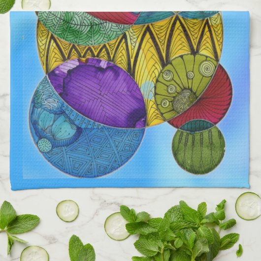 Cirkels op blauwe keukenhanddoek (Gevouwen)