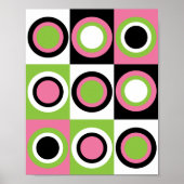 Cirkels Patroon Retro Roze Groen Zwart Wit Poster (Voorkant)
