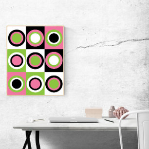 Cirkels Patroon Retro Roze Groen Zwart Wit Poster