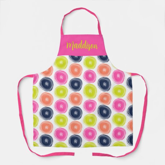 Cirkels Polka Dot Design in roze koraalgeel Schort (Voorkant)