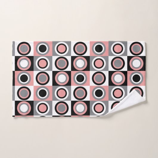 Cirkels roze grijs wit retro patroon bad handdoek (Handdoek)