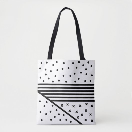 Cirkels, strepen en kruisen Monochroom Patroon Tote Bag (Voorkant)
