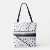 Cirkels, strepen en kruisen Monochroom Patroon Tote Bag (Achterkant)