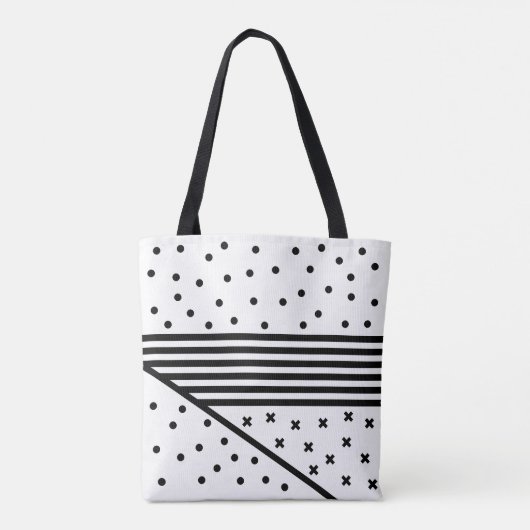 Cirkels, strepen en kruisen Monochroom Patroon Tote Bag (Achterkant)