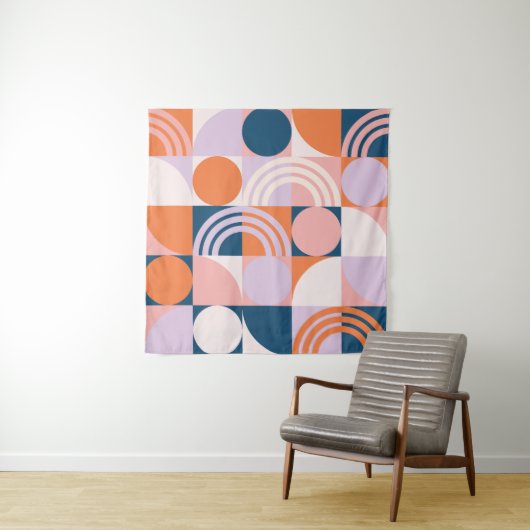 Cirkels uit het midden van de eeuw Strepen: geomet Wandkleed (In situ)