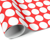 Cirkelspots - wit op rood cadeaupapier (Rol Hoek)